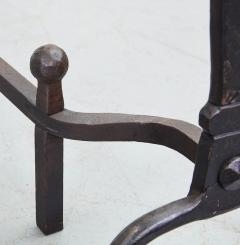 Black Iron Andirons with Brass Rosettes - 3570642