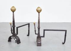 Black Iron and Brass Andirons - 3460283