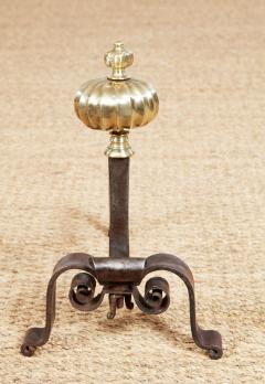 Black Iron and Brass Onion Finial Andirons - 3926376