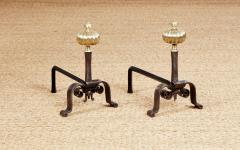 Black Iron and Brass Onion Finial Andirons - 3926382