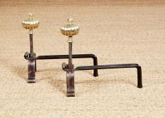 Black Iron and Brass Onion Finial Andirons - 3926383