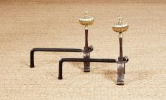 Black Iron and Brass Onion Finial Andirons - 3926384