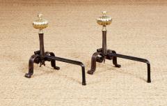 Black Iron and Brass Onion Finial Andirons - 3926385