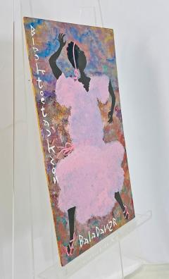 Black Joe Jackson Black Joe Jackson Bala Dansr Outsider Folk Art Painting on Plywood Signed - 4715626