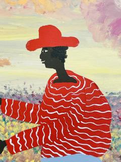 Black Joe Jackson Folk Art Painting by Black Joe Jackson Titled We Be Pickn Sum Flars US 1960s - 4163377