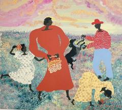 Black Joe Jackson Folk Art Painting by Black Joe Jackson Titled We Be Pickn Sum Flars US 1960s - 4163379