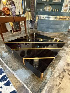 Black Lacquer Coffee Table with Light Wood Inlay Italy 1970s - 4443817