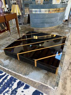 Black Lacquer Coffee Table with Light Wood Inlay Italy 1970s - 4443820
