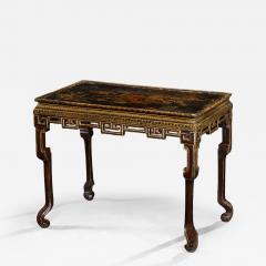 Black Lacquer Gilt Chinoiserie Decorated Center Console Table - 4703390
