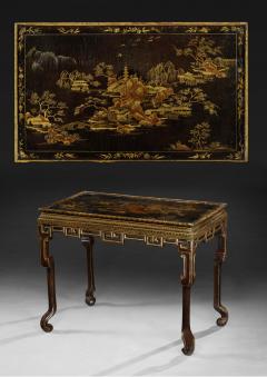 Black Lacquer Gilt Chinoiserie Decorated Center Console Table - 4705128