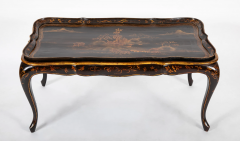 Black Lacquered Chinoiserie Scalloped Tray on Stand - 3735638