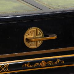 Black Lacquered Gilt Decorated Details Green Leather Top Sideboard Server - 4462284