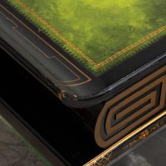 Black Lacquered Gilt Decorated Details Green Leather Top Sideboard Server - 4462287