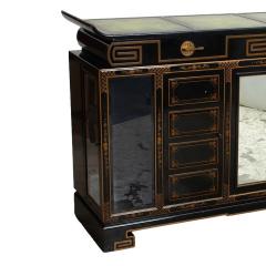 Black Lacquered Gilt Decorated Details Green Leather Top Sideboard Server - 4462289