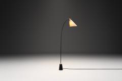 Black Lacquered Metal and Brass Floor Lamp Denmark 1950s - 4433369