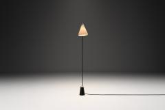 Black Lacquered Metal and Brass Floor Lamp Denmark 1950s - 4433370
