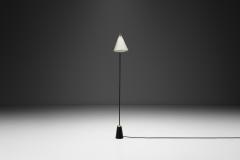 Black Lacquered Metal and Brass Floor Lamp Denmark 1950s - 4433396