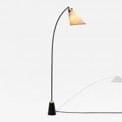 Black Lacquered Metal and Brass Floor Lamp Denmark 1950s - 4434909