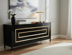 Black Lacquered Sideboard Cabinet with Gold Leaf Detailing - 4425675