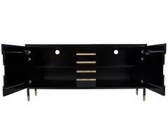 Black Lacquered Sideboard Cabinet with Gold Leaf Detailing - 4425678