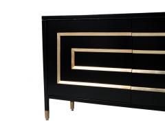 Black Lacquered Sideboard Cabinet with Gold Leaf Detailing - 4425682
