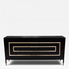 Black Lacquered Sideboard Cabinet with Gold Leaf Detailing - 4426387