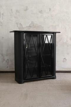 Black Lacquered two Door Display Cabinet with Glass Shelves - 4107286