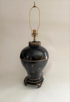 Black Lacuered Urn Shaped Lamp with Gold Chinoiserie Decoration - 3003197