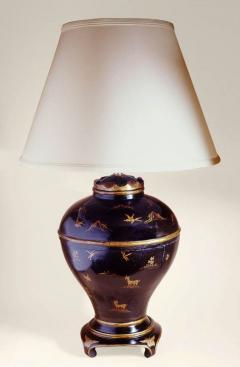 Black Lacuered Urn Shaped Lamp with Gold Chinoiserie Decoration - 3003231