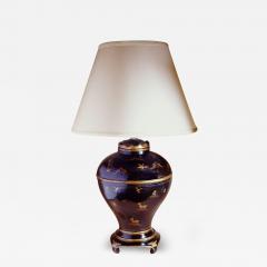 Black Lacuered Urn Shaped Lamp with Gold Chinoiserie Decoration - 3005407