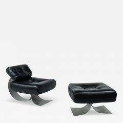 Black Leather Lounge chair and Ottoman Model Alta by Oscar Niemeyer - 4627211