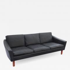 Black Leather Mid Century Sofa - 2212993