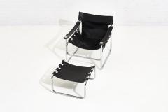 Black Leather Sling Chair and Ottoman 1970 - 2055623