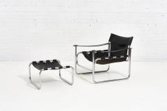 Black Leather Sling Chair and Ottoman 1970 - 2055624