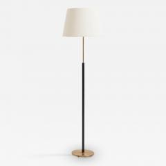 Black Leather and Brass Floor Lamp - 3489297