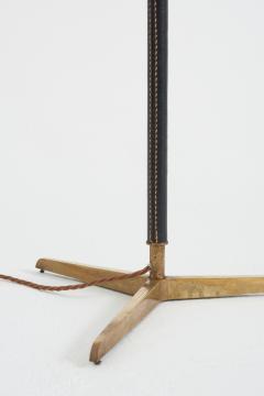 Black Leather and Brass Floor Lamp - 3968872