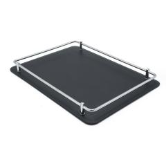 Black Leather and Chrome Tray - 4716894