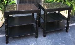 Black Modern Regency Style Faux Bamboo Nightstand End Tables a Pair - 1841227