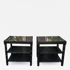Black Modern Regency Style Faux Bamboo Nightstand End Tables a Pair - 1841786