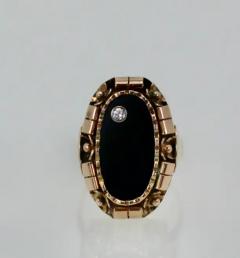 Black Onyx Ring with Diamond 14k Rose Gold - 3458974