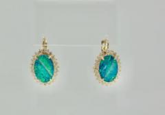 Black Opal Diamond Earrings 14 Karat Yellow Gold - 3451287