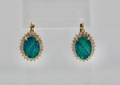 Black Opal Diamond Earrings 14 Karat Yellow Gold - 3451289