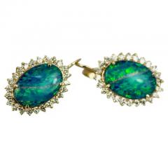 Black Opal Diamond Earrings 14 Karat Yellow Gold - 3451304