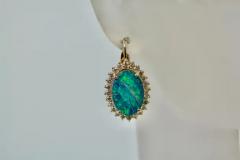 Black Opal Diamond Earrings 14 Karat Yellow Gold - 3451368