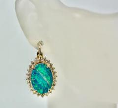 Black Opal Diamond Earrings 14 Karat Yellow Gold - 3451396