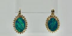 Black Opal Diamond Earrings 14 Karat Yellow Gold - 3461891