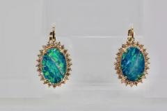 Black Opal Diamond Earrings 14 Karat Yellow Gold - 3461909
