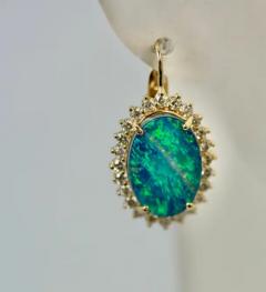 Black Opal Diamond Earrings 14 Karat Yellow Gold - 3462033