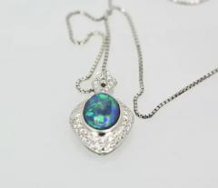 Black Opal Platinum Diamond Pendant 4 13 Carats - 3448978