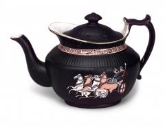 Black Porcelain Teapot with Grecian Design - 4674884